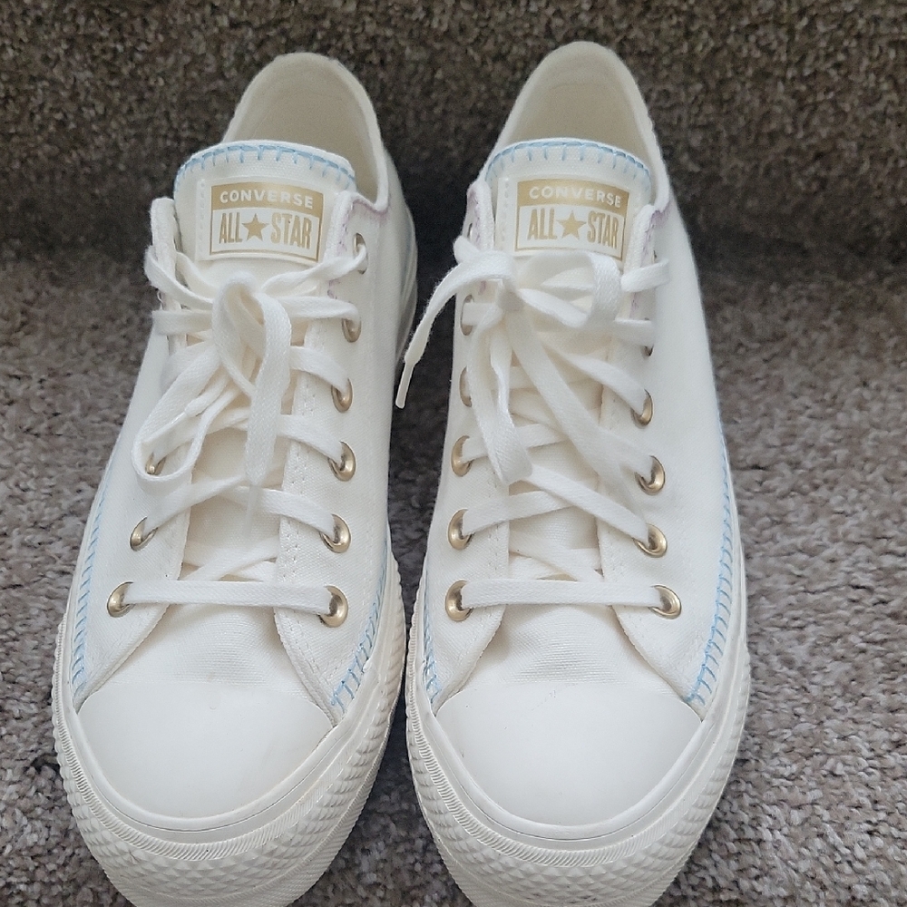 Converse White Sneakers with Gold Accents